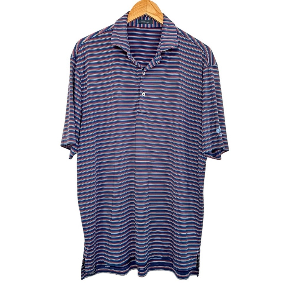 Turtleson Men Striped Polo Shirt Large Multicolor Short Sleeve Golf Embroidered